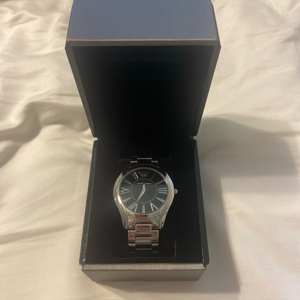 Emporio Armani Black Dial Silver Bracelet Watch